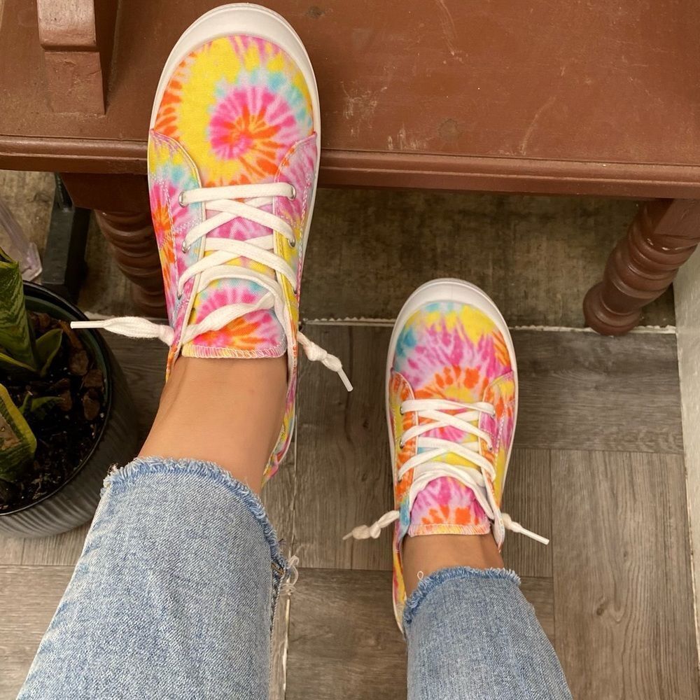 Tie Dye Flat Lace Sneakers Tennis - Picture 3 of 5
